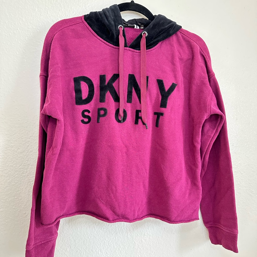 DKNY sport fuchsia purple cropped hooded sweatshirt